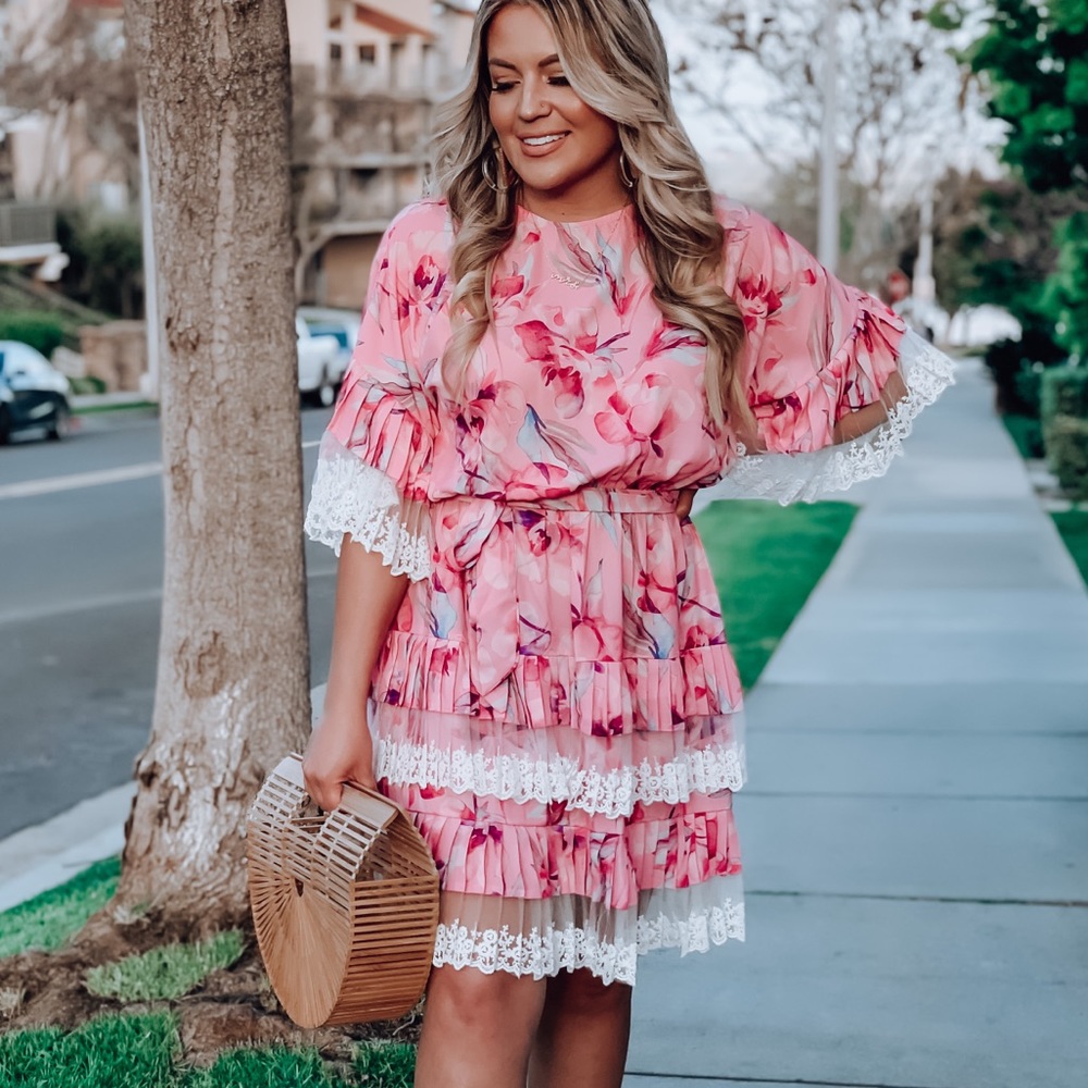Pink Floral Print Dress
